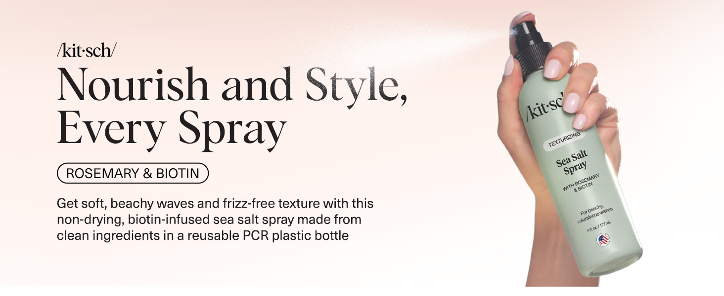 Kitsch Sea Salt Spray for Men and Women | Hair Spray with Rosemary, Biotin, Magnesium &ndash; Hair Texturizer for Natural Curls and Beach Waves | Ideal Gifts for Women, 177 mL