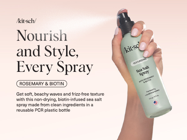 Kitsch Sea Salt Spray for Men and Women | Hair Spray with Rosemary, Biotin, Magnesium &ndash; Hair Texturizer for Natural Curls and Beach Waves | Ideal Gifts for Women, 177 mL