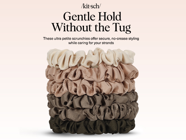 Kitsch Ultra-Petite Satin Scrunchies for Women - No Crease, Frizz-Free Sleep | Softer Than Silk Scrunchies Gentle On Hair Scrunchies for All Hair Types | Stylish Hair Accessories - Eucalyptus, 6pcs