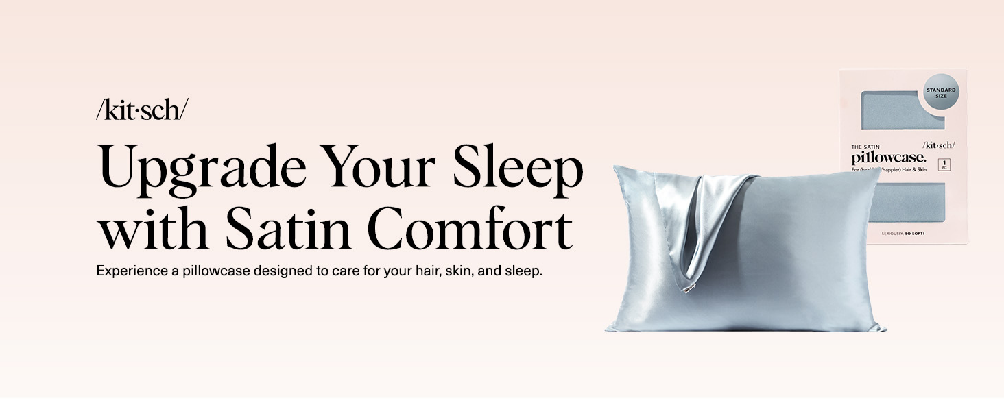 Kitsch Satin Pillowcase with Zipper for Hair & Skin - Softer Than Silk Pillow Cases, Smooth Cooling Satin Pillow Case, Wrinkle-Free, Machine Washable - Pillow Cases Standard Size (66x48 cm) - Haze Blue