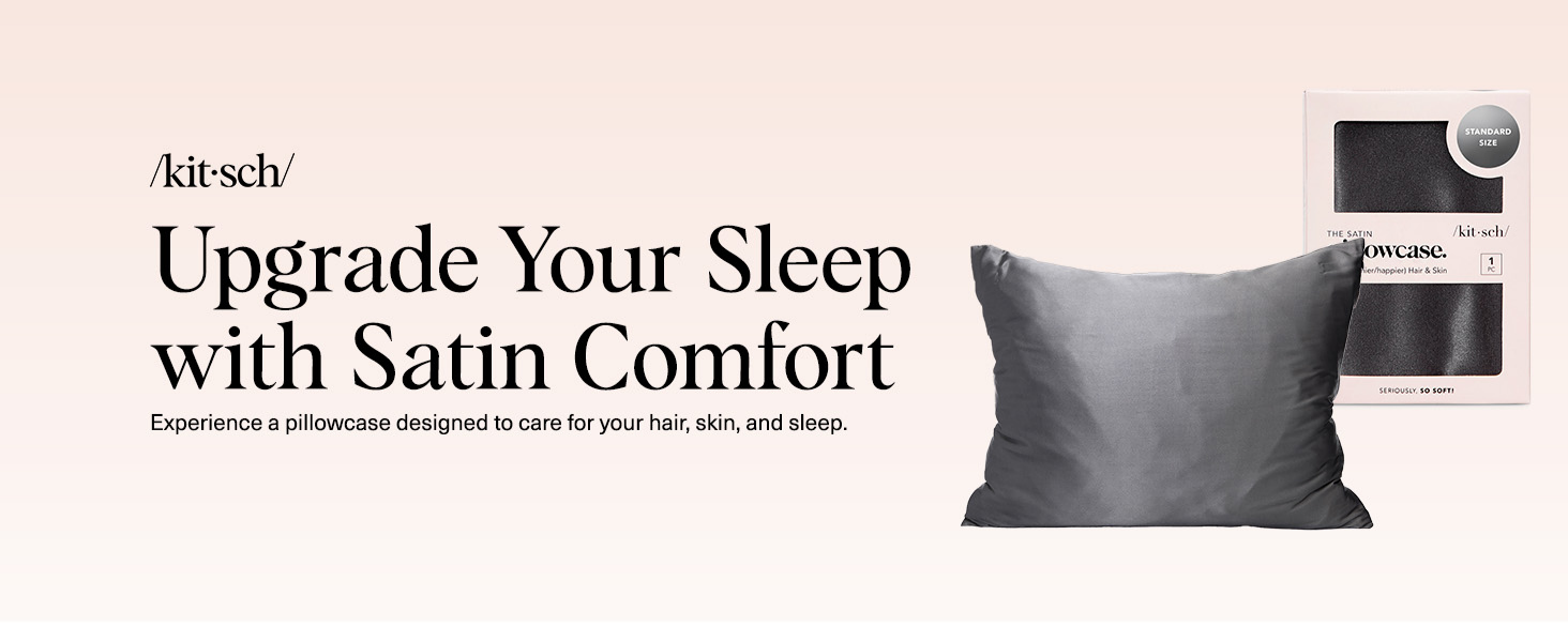 Kitsch Satin Pillowcase with Zipper for Hair & Skin - Softer Than Silk Pillow Cases, Smooth Cooling Satin Pillow Case, Wrinkle-Free, Machine Washable - Pillow Cases Standard Size (66x48 cm) - Charcoal