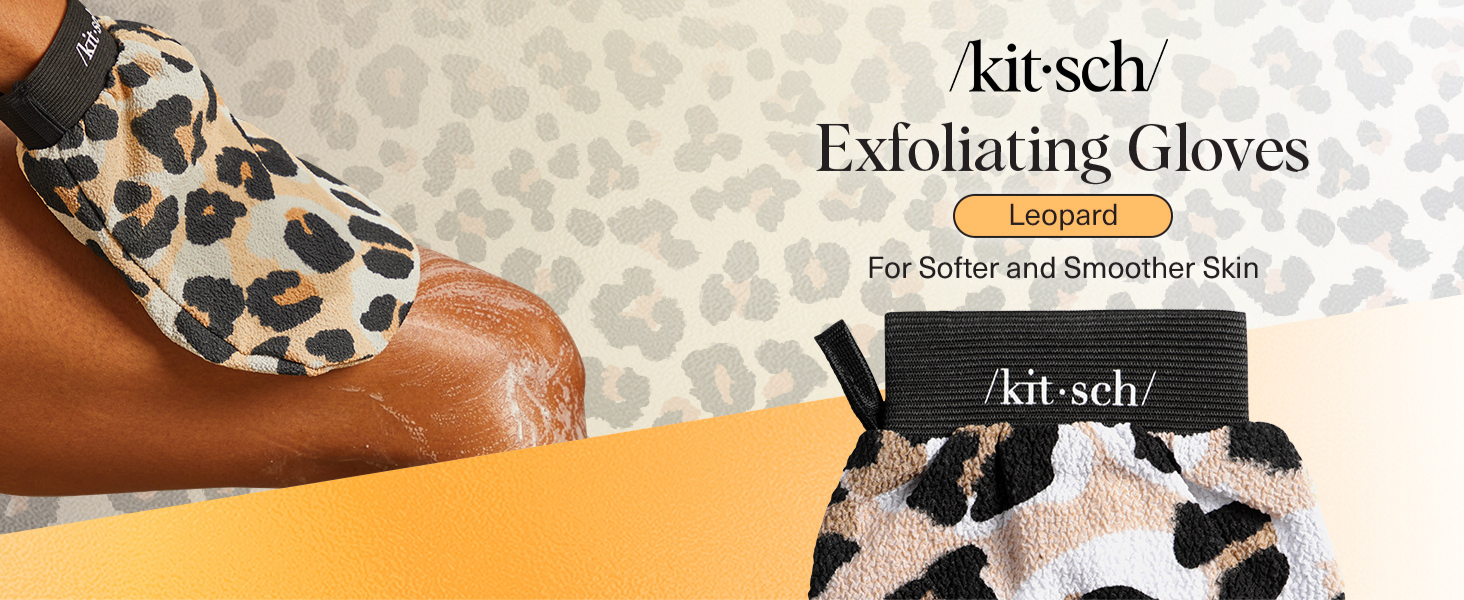 Kitsch Exfoliating Glove 1pc &ndash; Korean Exfoliating Mitt & Deep Exfoliating Body Scrubber for Shower, Bath | Body Exfoliator Glove, Dead Skin Remover | Skin Care for Smooth Skin - Leopard