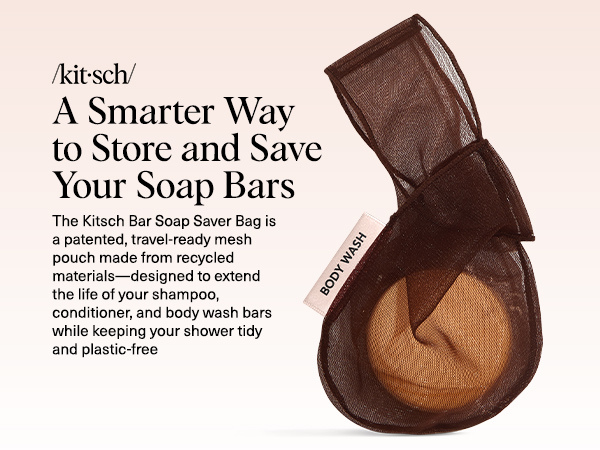 Kitsch Bar Soap Saver Pouch &ndash; Patented Mesh Soap Bag for Shampoo and Conditioner Bars - Extends Use & Prevents Soggy Mess - Recycled Beauty Bar Bag, Eco-Friendly - Chocolate