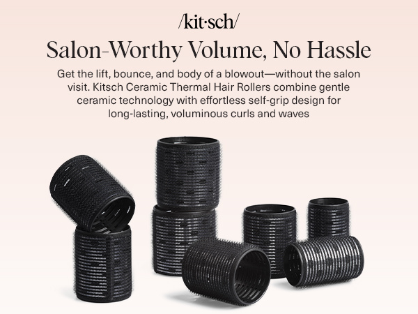 Kitsch Ceramic Hair Rollers for Women &ndash; Self Grip Hair Curlers for Heatless Curl Overnight, Long Lasting Frizz-Free Curls Volumizing Large Rollers for All Hair Types - Black, 8 count (Pack of 1)