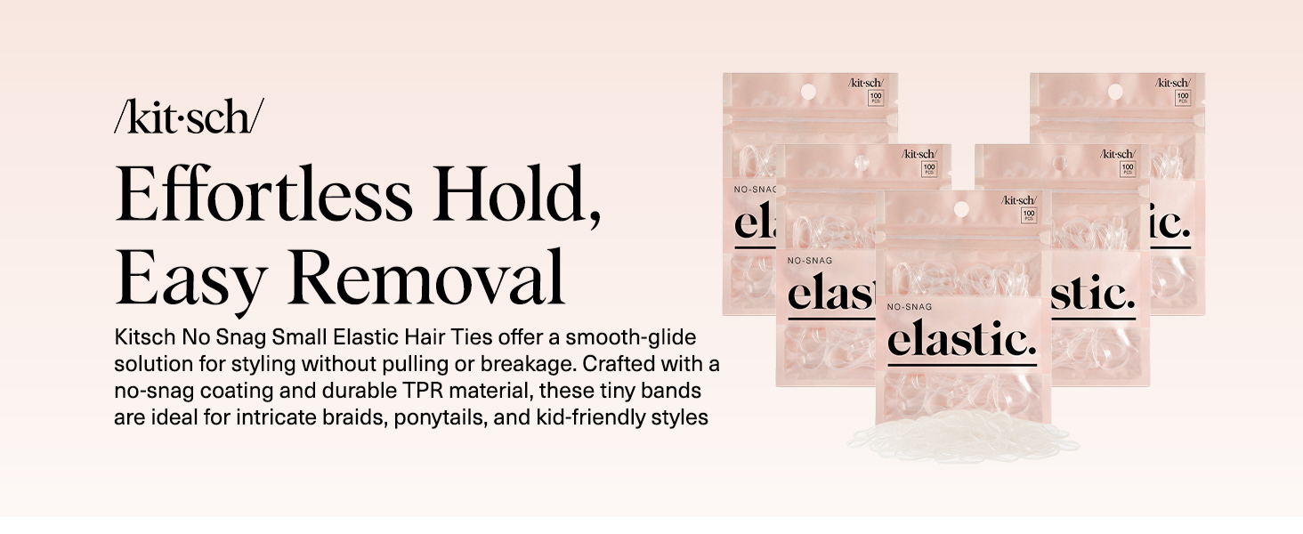 Kitsch No Snag Small Elastic Hair Ties - 1pack, 100pcs | Rubber Bands for Hair