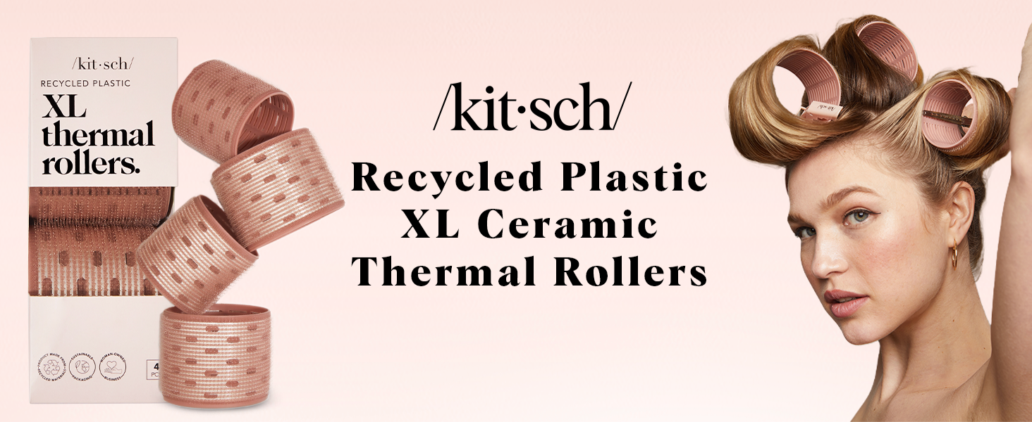 Kitsch Ceramic Hair Rollers for Women &ndash; Self-Grip Hair Curlers for Heatless Overnight Curls, Long-Lasting, Frizz-Free, Volumizing Large Rollers for All Hair Types &ndash; Terracotta, 4 Count (Pack of 1)