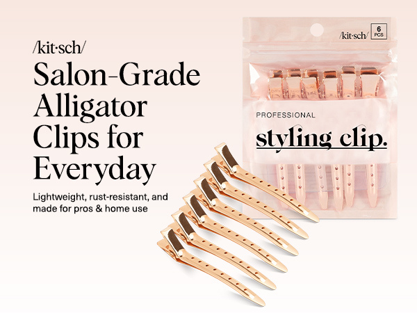 Kitsch Professional Alligator Clips for Hair Styling &ndash; 3.5" Aluminum Hair Sectioning Clips for Salon & Makeup Application | Ideal Gifts for Women &ndash; Rose Gold, 6 Pcs