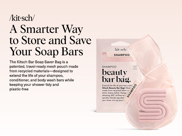 Kitsch Bar Soap Saver Pouch &ndash; Patented Mesh Soap Bag for Shampoo and Conditioner Bars - Extends Use & Prevents Soggy Mess - Recycled Beauty Bar Bag, Eco-Friendly - Blush