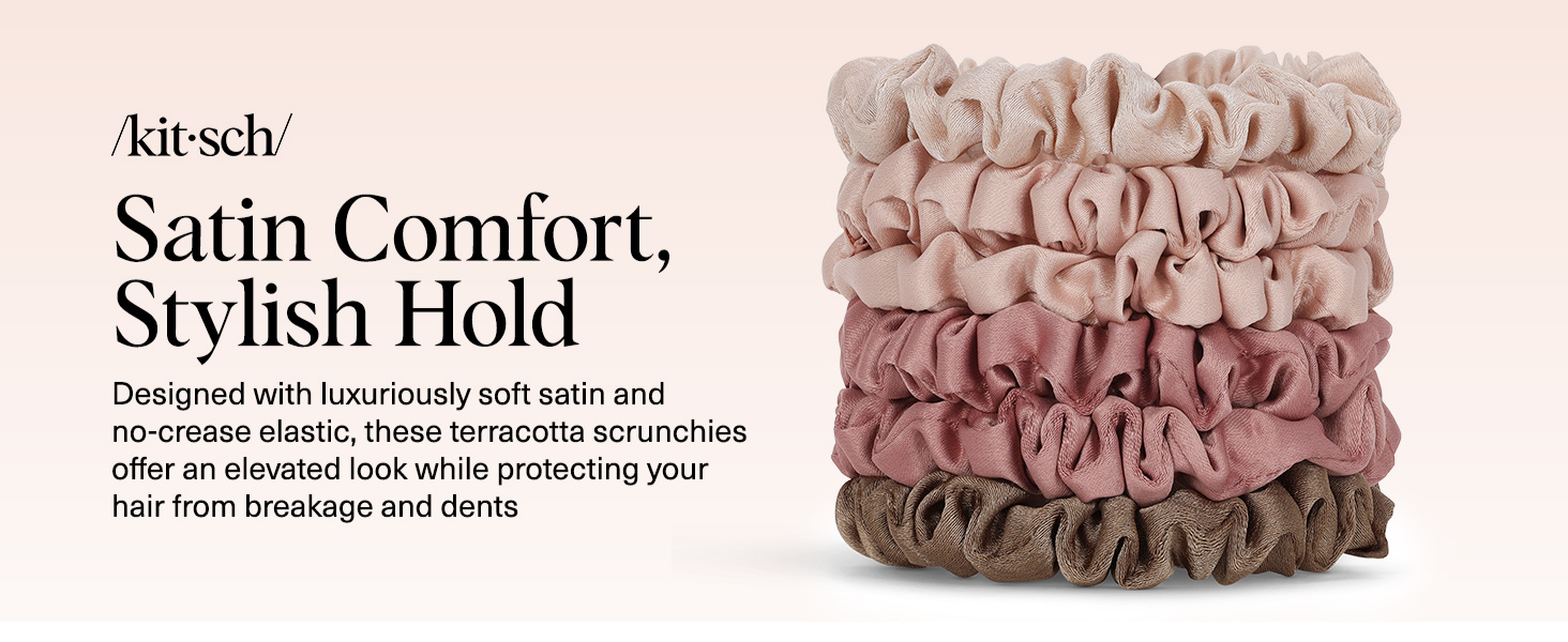 Kitsch Satin Scrunchies for Women - No Crease Hair Ties for Girls | Scrunchies For All Hair Types and Textures, Perfect for Day or Night | Ideal Gifts for Women - 6 Pcs, Terracotta