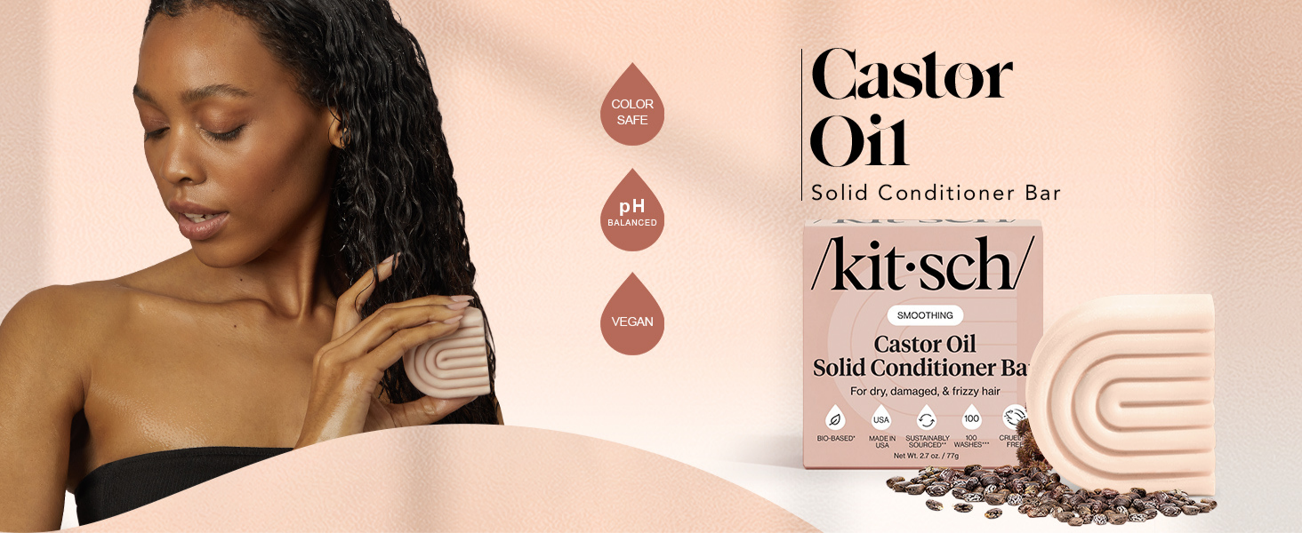 Kitsch Castor Oil Conditioner Bar Soap - Hydrating & Moisturizing Hair Care - Organic Castor Oil Conditioner for Hair Growth & Scalp Nourishment - Silicone & Paraben-Free, Vegan, Made in USA