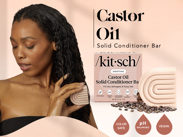 Kitsch Castor Oil Conditioner Bar Soap - Hydrating & Moisturizing Hair Care - Organic Castor Oil Conditioner for Hair Growth & Scalp Nourishment - Silicone & Paraben-Free, Vegan, Made in USA