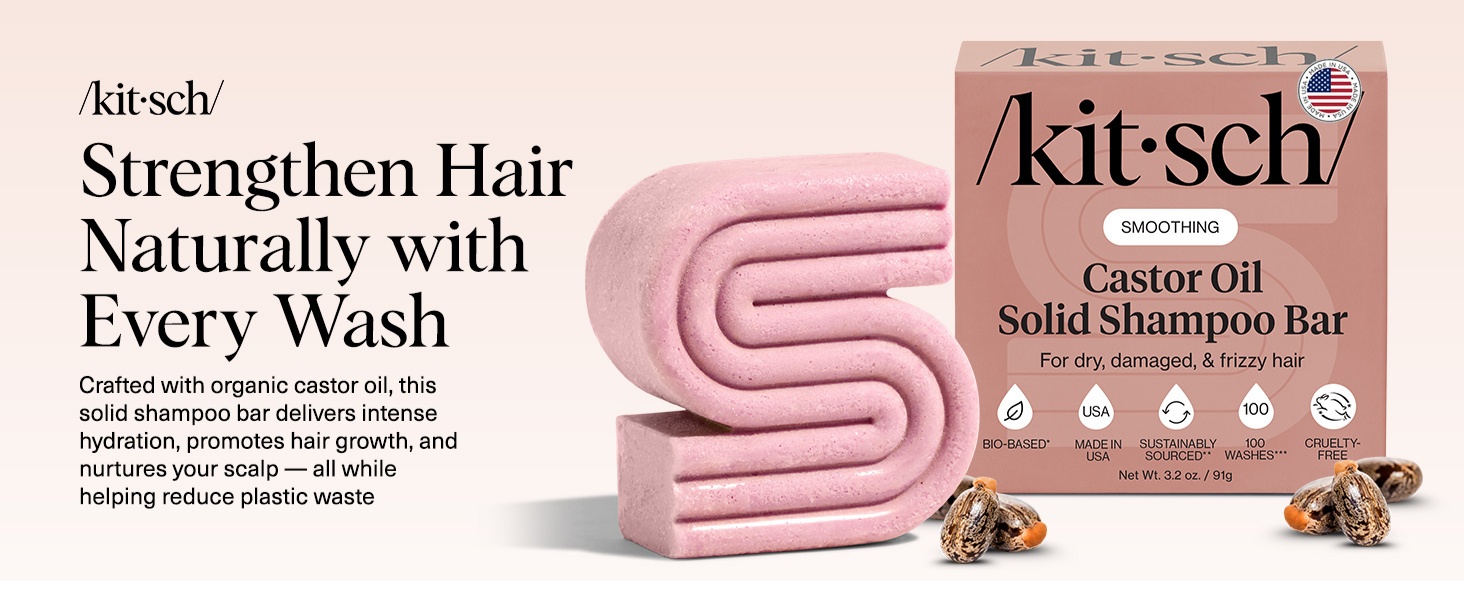 Kitsch Castor Oil Shampoo Bar Soap - Hydrating & Moisturizing Hair Care - Organic Castor Oil Solid Shampoo for Hair Growth & Scalp Nourishment - Silicone & Paraben-Free, Vegan