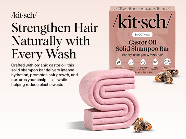 Kitsch Castor Oil Shampoo Bar Soap - Hydrating & Moisturizing Hair Care - Organic Castor Oil Solid Shampoo for Hair Growth & Scalp Nourishment - Silicone & Paraben-Free, Vegan