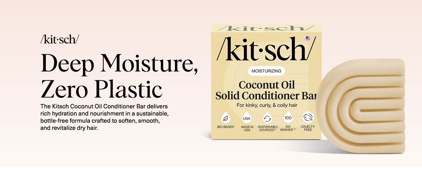 Kitsch Coconut Oil Conditioner Bar - Hair Conditioner For Women and Men - Deep Moisturizing, Nourishes, Hydrate & Soften Damaged Dry Hair - Silicone, Paraben & Sulfate Free - Made in USA