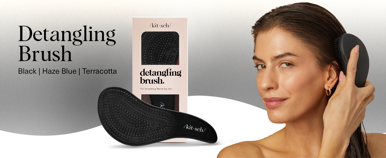 Kitsch Detangler Brush &ndash; Gentle Curly Hair Brush with Flexible Bristles for All Hair Types - Wet or Dry | Detangling Hair Brushes for Women & Men, Hairbrush for Adults & Kids - Black