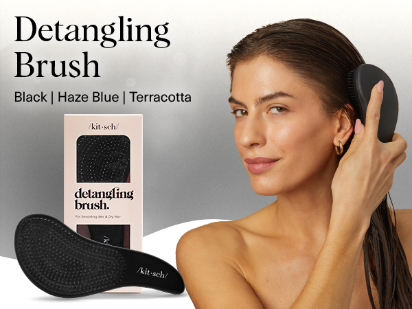 Kitsch Detangler Brush &ndash; Gentle Curly Hair Brush with Flexible Bristles for All Hair Types - Wet or Dry | Detangling Hair Brushes for Women & Men, Hairbrush for Adults & Kids - Black