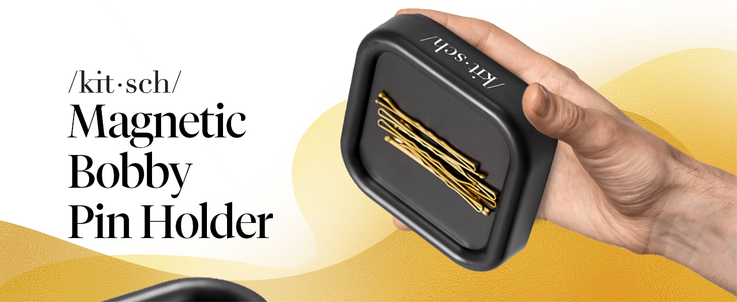 Kitsch Magnetic Bobby Pin Holder - Cute Stuff, Strong Magnetic Pin Holder for Desk & Vanity, Securely Holds Metal Hair Clips, Bobby Pins & Paper Clip | Ideal Gifts for Women - Black, 1 pc