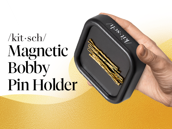 Kitsch Magnetic Bobby Pin Holder - Cute Stuff, Strong Magnetic Pin Holder for Desk & Vanity, Securely Holds Metal Hair Clips, Bobby Pins & Paper Clip | Ideal Gifts for Women - Black, 1 pc