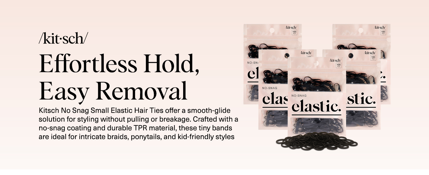 Kitsch Hair Ties No Damage for Kids, Teens and Women - Rubber Bands for Hair Styling | No Snag Hair Elastics | Daily Hair Accessories | Ideal Gifts for Women - 100pcs (Black)