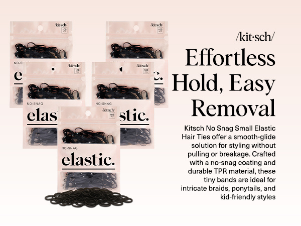 Kitsch Hair Ties No Damage for Kids, Teens and Women - Rubber Bands for Hair Styling | No Snag Hair Elastics | Daily Hair Accessories | Ideal Gifts for Women - 100pcs (Black)