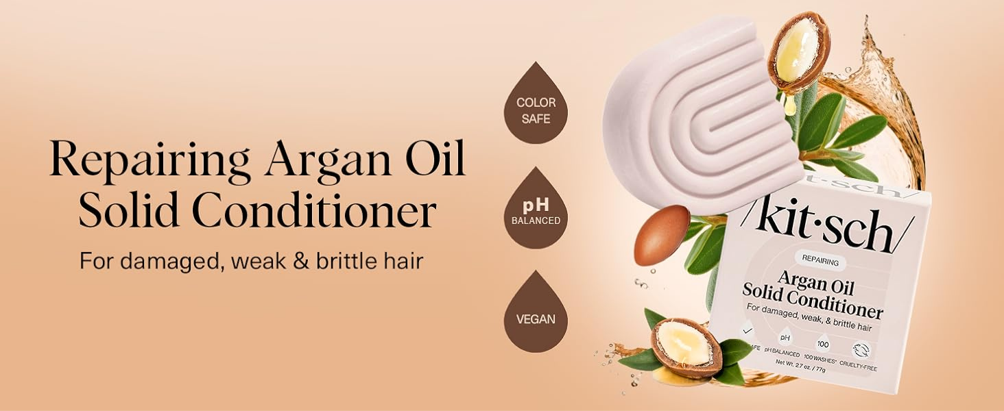 Kitsch Argan Oil Conditioner Bar &ndash; Repairing Hair Conditioner for Damaged Hair, Anti-Frizz &ndash; Strengthening, Moisturizing Hair Care &ndash; Paraben, Silicone & Sulfate-Free &ndash; Made in USA