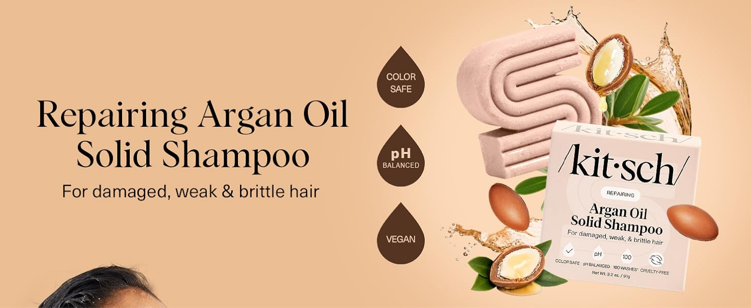 Kitsch Argan Oil Shampoo Bar for Hair Growth &ndash; Repairing Hair Shampoo for Women & Men &ndash; Strengthening & Moisturizing Hair Care &ndash; Paraben, Phthalates, Silicone & Sulfate Free - Made in USA