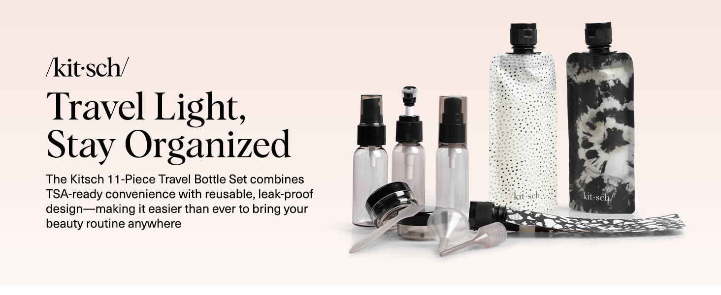 Kitsch 11 PCS Travel Containers for Toiletries &ndash; Travel Essentials Kit for Shampoo, & More - TSA Approved Bottles for Travel Size Toiletries, Leak-Proof Refillable Travel Containers - Black & Ivory