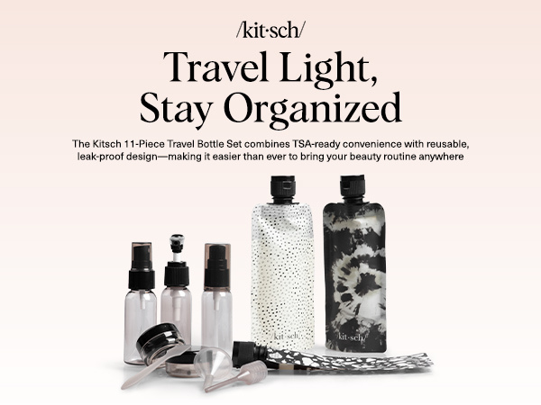 Kitsch 11 PCS Travel Containers for Toiletries &ndash; Travel Essentials Kit for Shampoo, & More - TSA Approved Bottles for Travel Size Toiletries, Leak-Proof Refillable Travel Containers - Black & Ivory