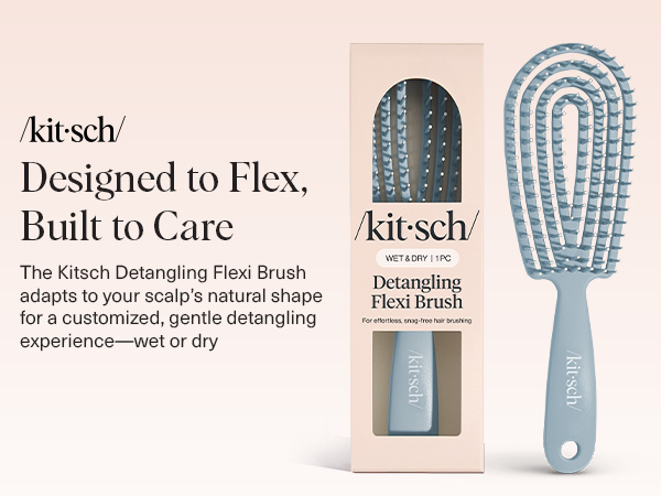 Kitsch Hair Brush Detangler &ndash; Flexi Flow Hair Brush for Women, Men & Kids | Detangling Brushes for Curly Hair with Bendable Frame, Bounce Curl Defining Brush for Wet or Dry Strands - Haze Blue