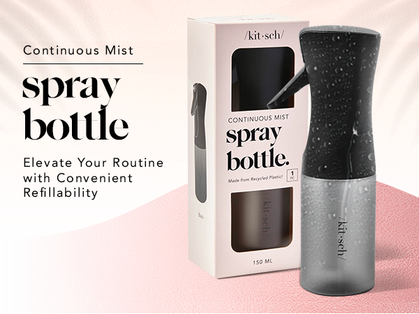 Kitsch Continuous Spray Bottle for Hair &ndash; Fine Mist Water Mister & Water Spray Bottle &ndash; Recycled Hair Spray Bottle &ndash; Spray Bottles for Cleaning, Styling, Plants & More &ndash; Black, 150ml
