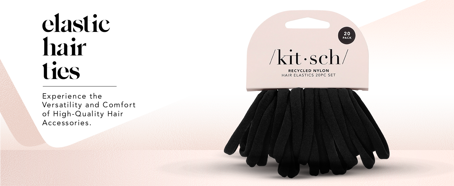 Kitsch Nylon Hair Ties No Damage - Stretchable Hair Bands for Strong All-Day Hold, Ponytail Holders | Hair Accessories for Girls | Ideal Gifts for Women - Black, 20 Pcs