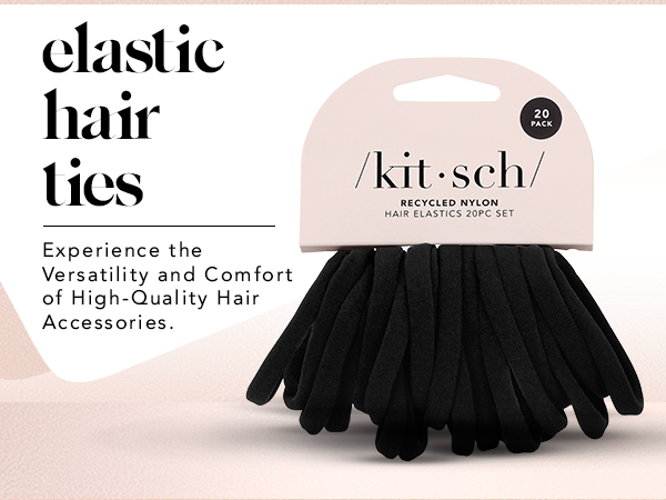 Kitsch Nylon Hair Ties No Damage - Stretchable Hair Bands for Strong All-Day Hold, Ponytail Holders | Hair Accessories for Girls | Ideal Gifts for Women - Black, 20 Pcs