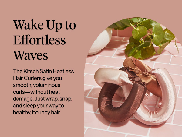 Kitsch Satin Hair Curlers, Heatless Curling Rod - Jumbo Flexi Rod for Heatless Curls Overnight, Comfortable Hair Curlers to Sleep In for Frizz-Free, No Heat Damage Styling - 4pcs, Rosewood