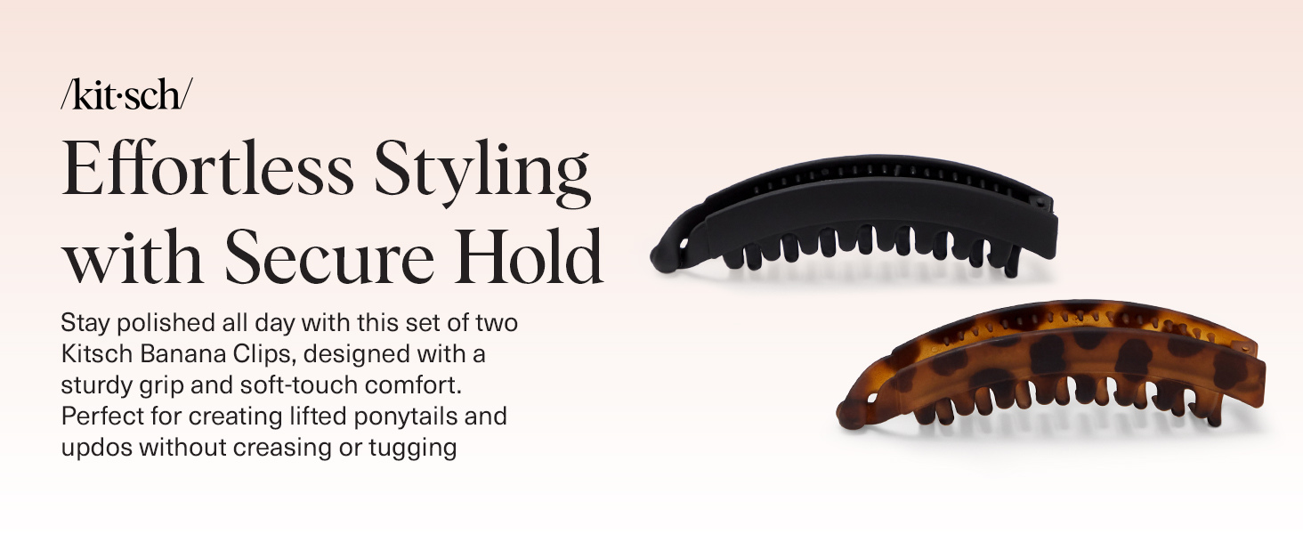 Kitsch Banana Clips For Women - Retro 80s Style Banana Hair Clips | Secure & Durable, No Crease Hair Accessories for Women | Styling, Ponytails & Updos | Ideal Gifts for Women - Black & Tort, 2pcs