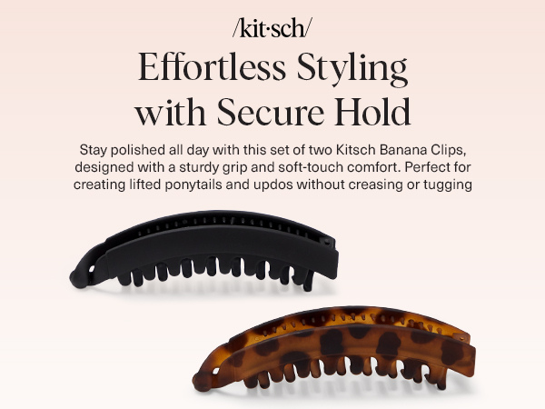 Kitsch Banana Clips For Women - Retro 80s Style Banana Hair Clips | Secure & Durable, No Crease Hair Accessories for Women | Styling, Ponytails & Updos | Ideal Gifts for Women - Black & Tort, 2pcs
