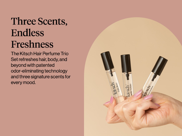 Kitsch Hair Perfume for Women- Trio Set | Deodorizing & Patented Odor-Eliminating Technology Hair Spray & Body Mist- Freshen Hair, Body & Pillows - Tula Rose, Beachy Gelato & Coastal Sorbet- 3 x 10mL