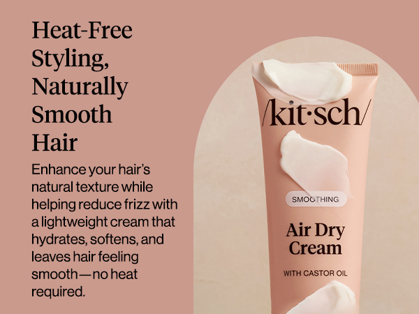 Kitsch Smoothing Air Dry Cream for Hair – Frizz Control Hair Care Product with Castor Oil & Coconut Oil– Weightless Styling Cream- Enhances Natural Texture Appearance