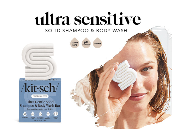 Kitsch Ultra Sensitive 2-in-1 Shampoo Bar and Body Wash Bar Soap | 5-Ingredient Formula Hair Care & Body Care - Fragrance Free & Vegan for Sensitive Scalp & Skin - Made in the USA
