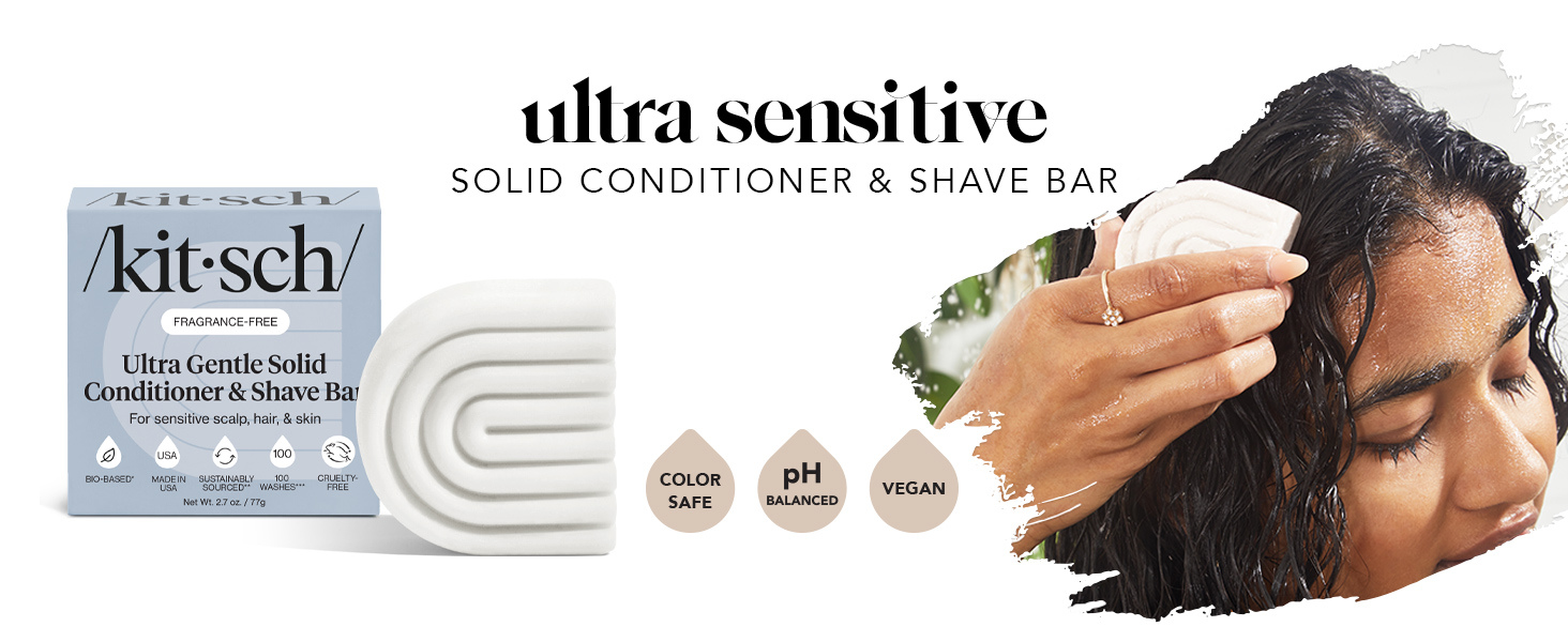 Kitsch Ultra Sensitive 2-in-1 Conditioner Bar & Shaving Soap | Moisturizing & Anti-Irritation Bar Soap for Sensitive Scalp & Skin - 5 Ingredients Only, Scent Free Hair Care & Body Care