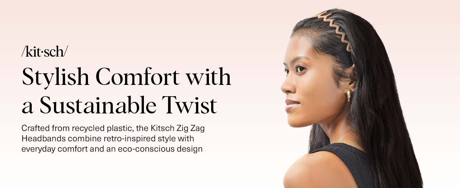 Kitsch Zig Zag Headbands for Women - Neutral, 2 pcs, Fashion Accessories for Slicked Back Styles | Comfortable Wavy Headbands | Comb Headband with Teeth