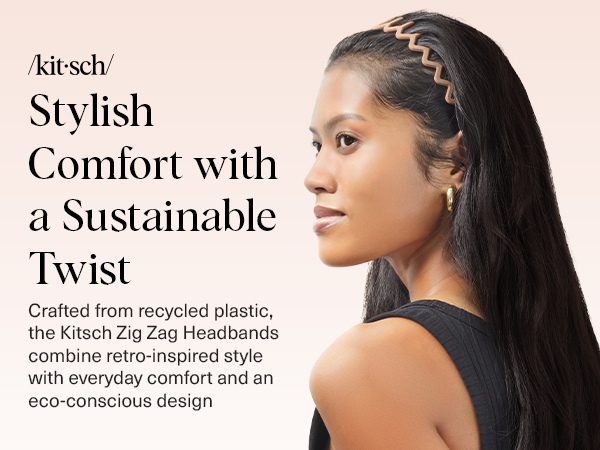 Kitsch Zig Zag Headbands for Women - Neutral, 2 pcs, Fashion Accessories for Slicked Back Styles | Comfortable Wavy Headbands | Comb Headband with Teeth