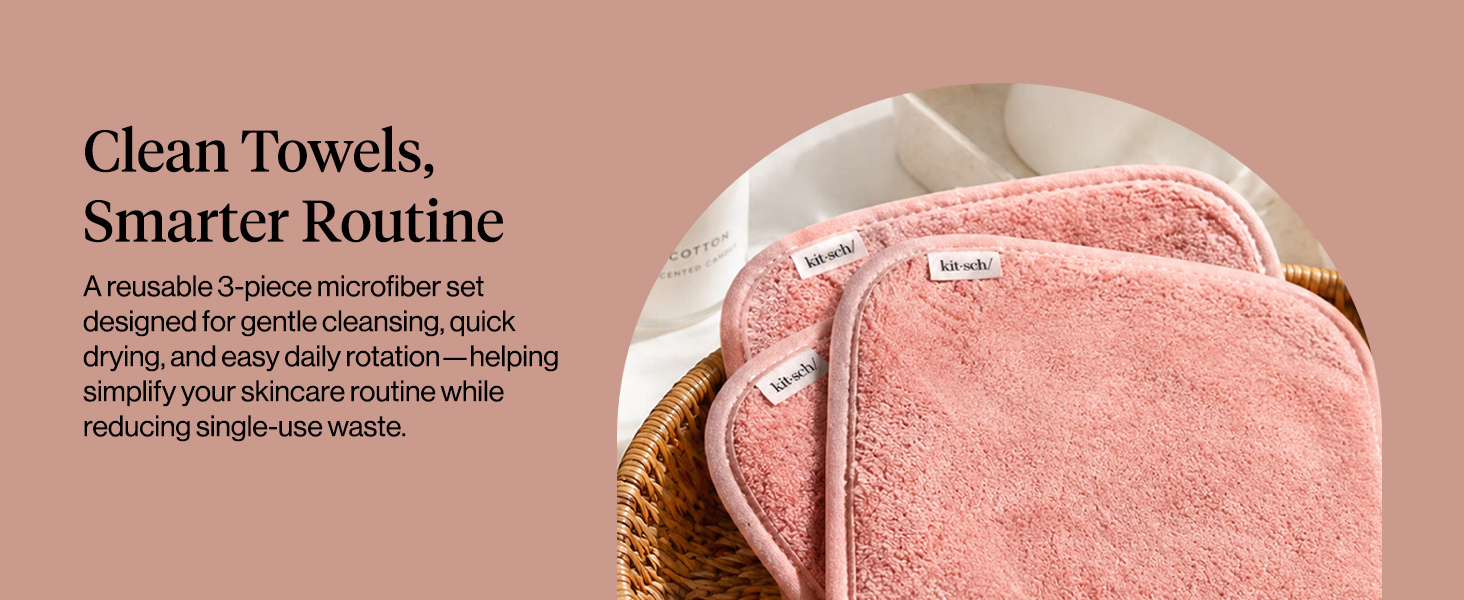 Kitsch Microfiber Face Towels 3pc Set | Clean Towels for Face - Terracotta, Reusable Microfiber Face Cloth for Daily Use, Facial Towel, Gentle Cleanse Face Wipes Alternative, Absorbent Quick Dry Cloths
