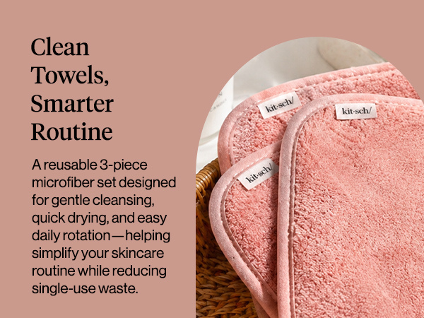Kitsch Microfiber Face Towels 3pc Set | Clean Towels for Face - Terracotta, Reusable Microfiber Face Cloth for Daily Use, Facial Towel, Gentle Cleanse Face Wipes Alternative, Absorbent Quick Dry Cloths