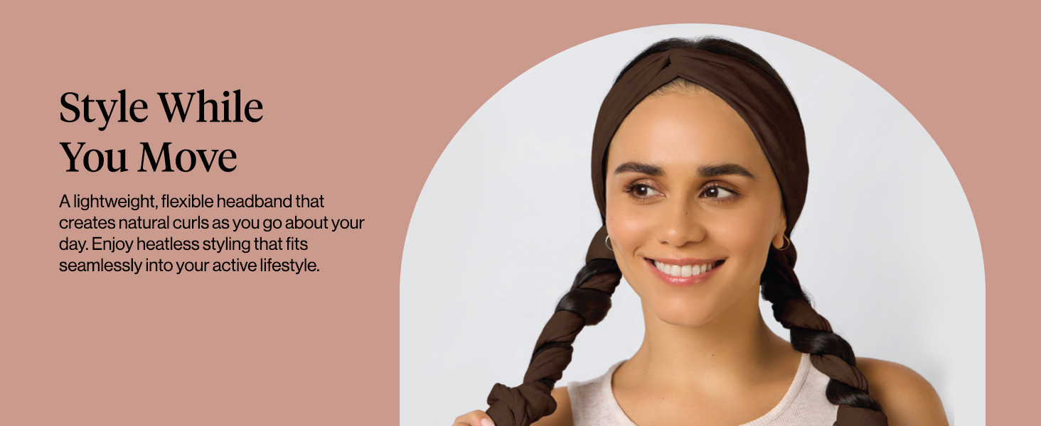 Kitsch Set & Flow Active Heatless Curling Headband For Women - Brown, 1pc - Soft, Breathable Cotton Head Bands For Women's Hair &ndash; Stretchy Fit, Achieves Curls Overnight &ndash; Gym-To-Glam In Minutes