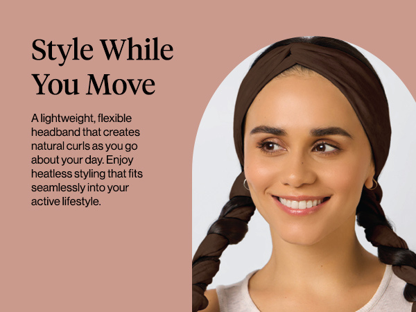 Kitsch Set & Flow Active Heatless Curling Headband For Women - Brown, 1pc - Soft, Breathable Cotton Head Bands For Women's Hair &ndash; Stretchy Fit, Achieves Curls Overnight &ndash; Gym-To-Glam In Minutes