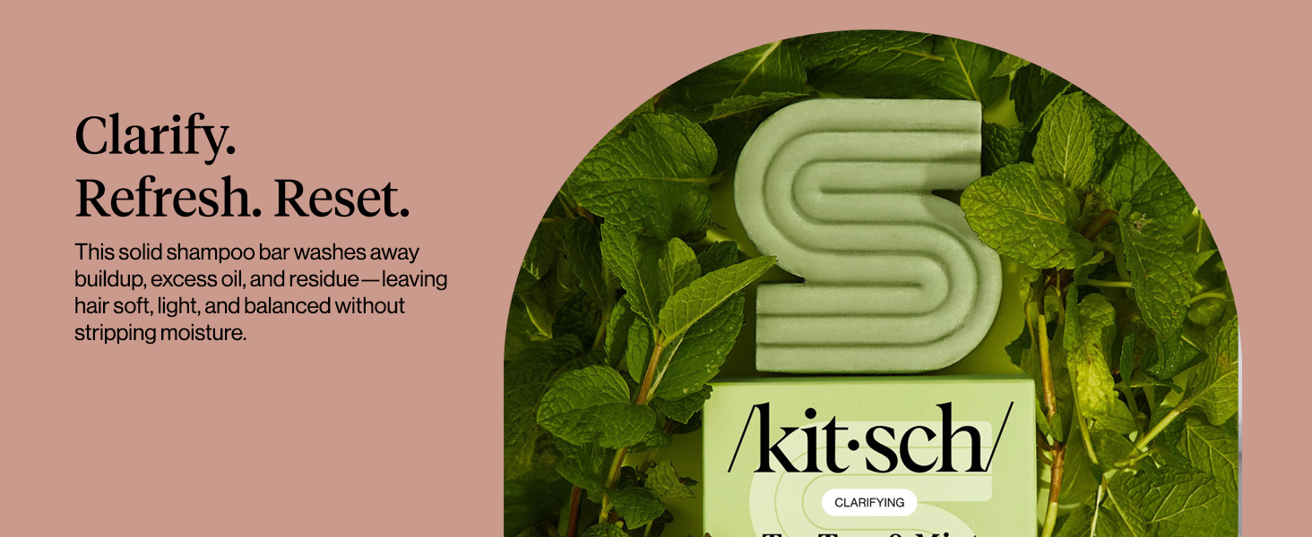 Kitsch Clarifying Tea Tree & Mint Shampoo Bar Soap - Made in USA - Clarifying Shampoo for Build-Up Removal - Hair Shampoo for Women and Men for Scalp & Oil Control - Vegan Hair Care
