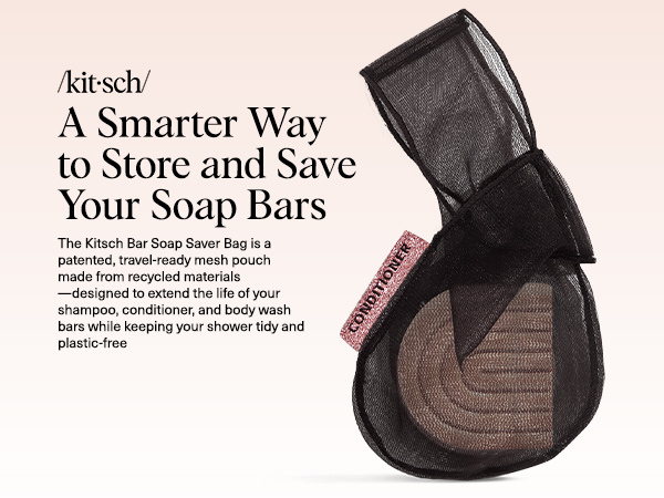 Kitsch Soap Saver Bag &ndash; Patented Mesh Bag Soap Holder &ndash; Black - for Shampoo and Conditioner Bars &ndash; Extends Use & Prevents Soggy Mess &ndash; Recycled Beauty Mesh Pouch, Eco-Friendly