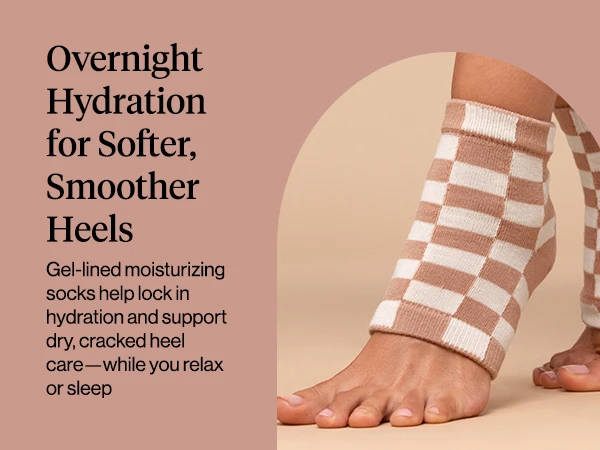 Kitsch Large Moisturizing Heel Socks - Terracotta Checker Moisturizing Heel Socks for Women & Men, Overnight Foot Masks with Insulated Gel Lining for Cracked Heels, Open-Toe Design