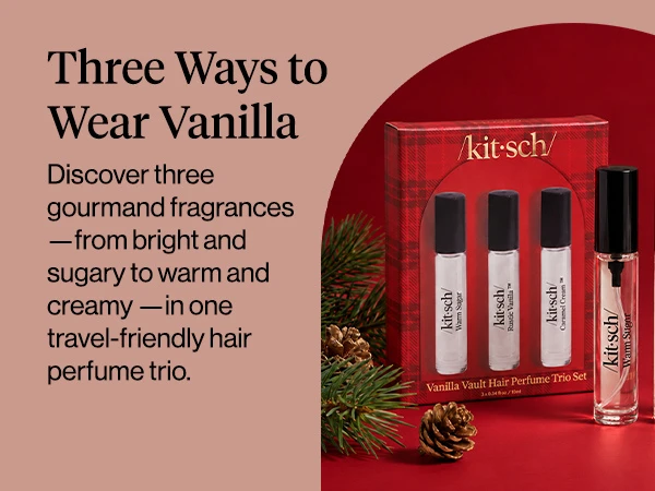 Kitsch Trio Vanilla Vault Hair Perfume for Women - Hair Spray & Body Mist, Clean, Deodorizing & Patented Odor-Eliminating Technology – Freshen Hair, Body & Pillows – Made in USA – 3x10mL