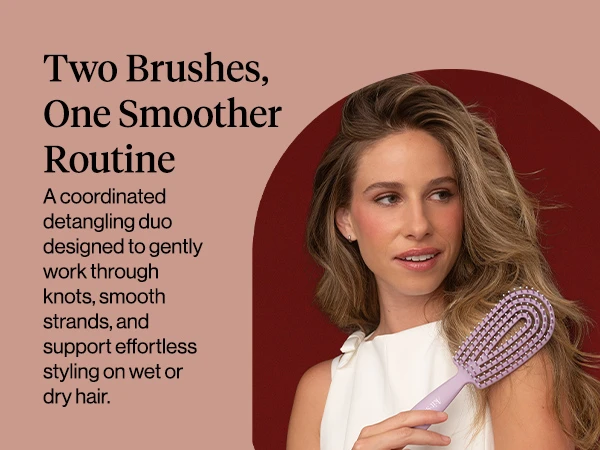 Kitsch Flexi Flow Duo Detangler Brush, Hair Brushes For Women - Soft Violet Brush Detangler for Women, Men & Kids, Curly Hair Brush w/ Bendable Frame, Bounce Curl Defining Brush for Wet or Dry Strands